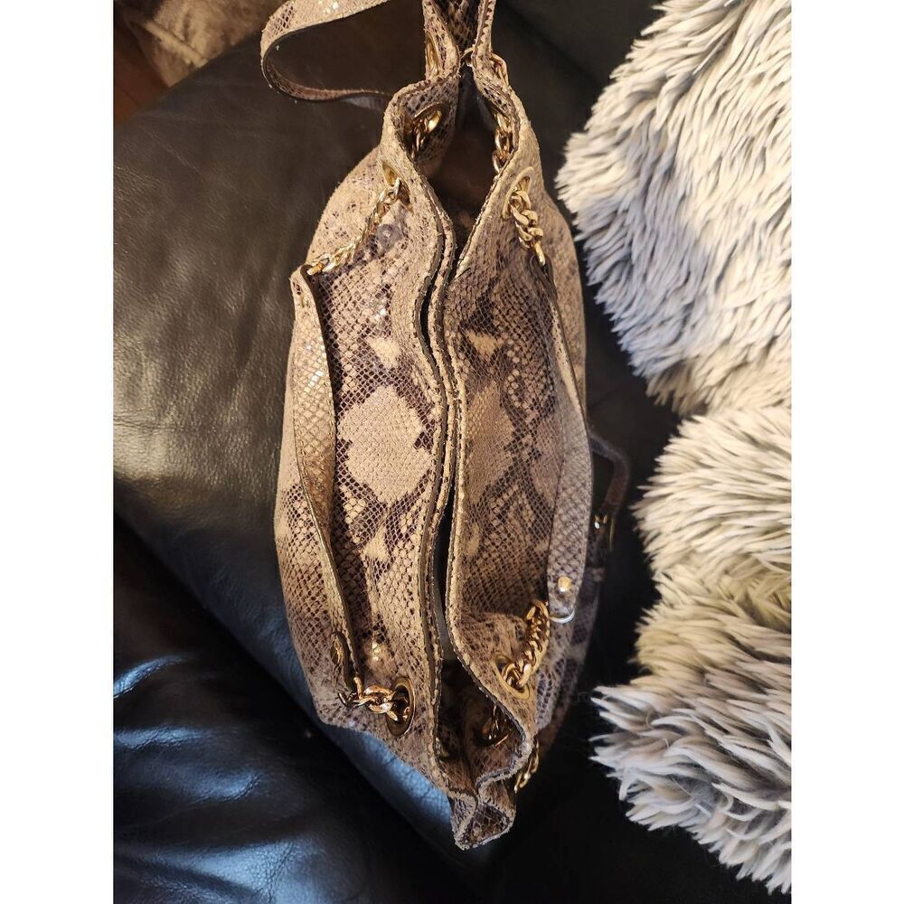Michael Kors Jet Set Chain Snakeskin embossed Gather Shoulder Tote with CROSSBOD - Picture 7 of 14